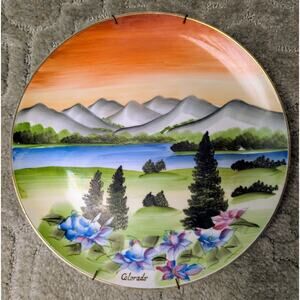 Vtg Norcrest Japan Colorado Scene Plate Hand Painted 10.5" collectible gold trim